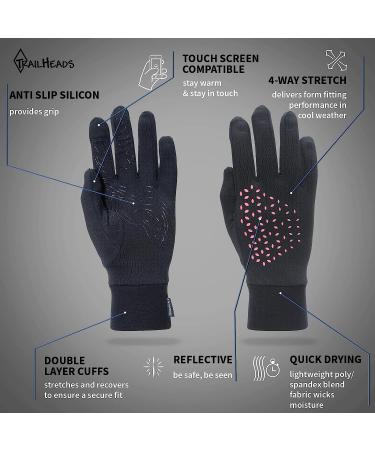 TrailHeads Women's Running Gloves - Lightweight Touchscreen Gloves | Black/Pink Reflective - Size Small - Buy Online on SooperMarket.com