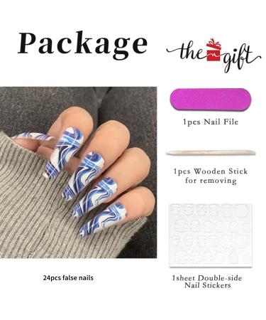 Runrayay Blue Press-On Nails - 24 Full Cover Acrylic Nail Set for Beginners | International Shipping - Buy Online on SooperMarket.com