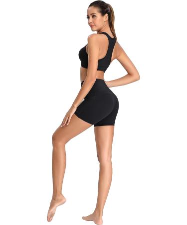 Oalka Women's High Waist Yoga Shorts with Side Pockets - Black - Size Medium - Buy Online on SooperMarket.com
