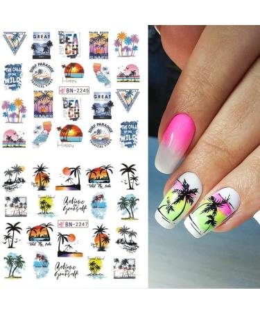 Seaside Series Nail Art Stickers - Green Coconut Palm Beach Design - Summer Holiday Decorations - DIY Nail Art Supplies - Buy Online on SooperMarket.com