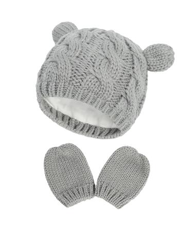 XYIYI Newborn Baby Winter Beanie Hat Mitten Set Infant Toddler Warm Knitted Hat Glove Set for Boys Girls 6-18 Months Grey