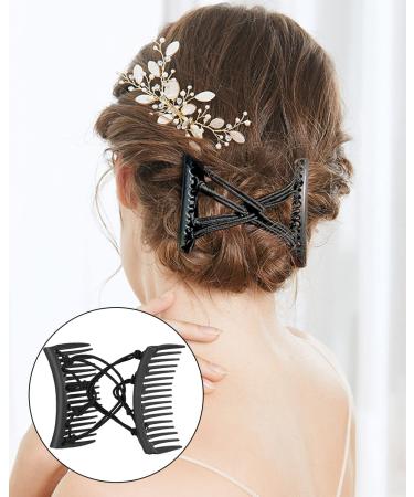 4-Piece Stretchy Double Comb Hair Clips for Women - Adjustable Elastic Hair Accessories for Thick, Curly, Thin Hair - Magic Hair Clip Combs in Coffee and Black - Buy Online on SooperMarket.com
