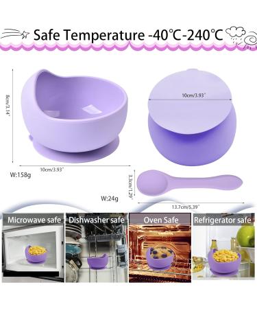 Delven Baby Bowls & Spoons Set - Silicone Toddler Weaning Bowls in Purple | BPA Free, Non Slip, Easy to Clean | Ideal Cutlery Tableware for Girls | Microwavable & Dishwasher Safe - Buy Online on SooperMarket.com