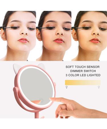 Touch-Screen Vanity Mirror with Lights & Desk Mirror Lights, Portable HD Cosmetic Lighted Mirror - Pink - Buy Online on SooperMarket.com