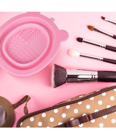Acooruiteng Makeup Brush Cleaner Mat Foldable Silicone Makeup Brush Cleaning Mat Portable Makeup Brush Cleaning Pad Makeup Brush Cleaning Bowl for Makeup Brush Makeup Sponge Powder Puff Pink - Buy Online on SooperMarket.com