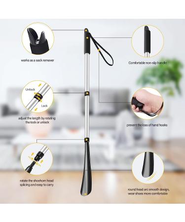 2 PCS Shoe Horn Set for Seniors - Telescopic Long Handle & Metal Short Shoe Horn - Silver - Buy Online on SooperMarket.com