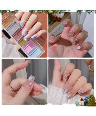Chrome Nail Powder Palette - Metallic Mirror & Holographic Aurora Shades with Eyeshadow Sticks - Nail Art DIY - Buy Online on SooperMarket.com