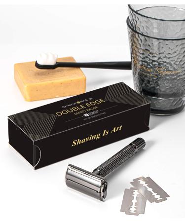 DreamGenius Long Handle Double Edge Safety Razor Set with Butterfly Open Design - Perfect for Men & Women - Includes 10 Stainless Steel Blades - Buy Online on SooperMarket.com