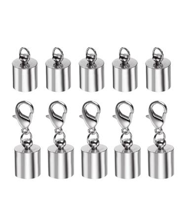 HARFINGTON 5pcs Cord End Cap 8.5mm ID Lobster Claw Clasp End Caps for DIY Bracelets Necklaces  Silver Tone 8.5mm Silver Tone