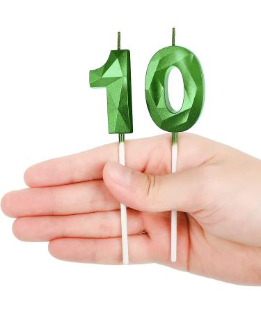 10th Birthday Number Candles - Happy Birthday Cake Topper Decoration in Green - Buy Online on SooperMarket.com