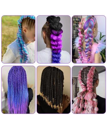 Aomig Ombre Braids Extensions - 24 Strands Artificial Hair for Box Braids | Purple Light Violet Sea Blue - Ideal for Braiding - Buy Online on SooperMarket.com