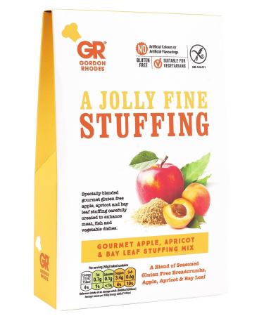 Gordon Rhodes' Gourmet Apple and Apricot Stuffing Mix is gluten free and easy to prepare to enhance meat fish and vegetable dishes. Vegan approved(1 x 125gm) Apple Apricot & Bay Leaf Stuffing Mix