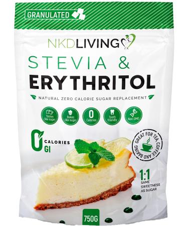 NKD Living Stevia & Erythritol (1:1) Same Sweetness as Sugar Natural Zero Calorie Sugar Replacement 750g