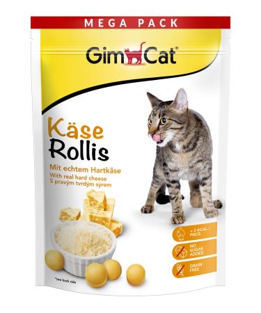 GimCat Cheese Rollis - Grain-free and vitamin-rich cat snack with real hard cheese - 1 bag (1 x 425 g) 425 g (1 pack)
