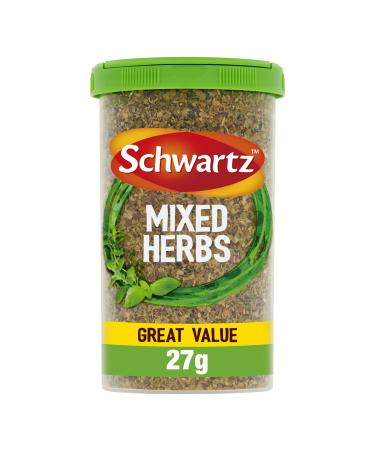 Schwartz Mixed Herbs Drum 27 G | Tantalising Taste & Aroma | With Marjoram Basil Oregano and Thyme | Perfect for Tomato-Based Pizza & Pizza Sauces Stews Casserole & Savoury Mince