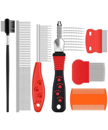 7 Pieces Tear Stain Remover Comb Set Include Dematting Comb Double-sided Dog Eye Comb Flea Lice Combs Stainless Steel Grooming Comb Multipurpose Tools for Pet Cat Dogs Removing Crust and Mucus