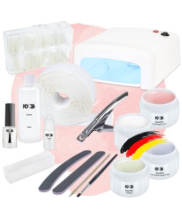 ND24 NAILDESIGN-Geln gel Starter Set Basic with UV Plip Gel Age French gel sealing gel sealing gel UV lamp & accessories-16-piece complete set for beginners-UV Gel Made in Germany & Vegan