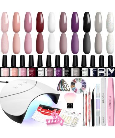Gel Nail Kit Phoenixy 10 Colours Nail Polishes Starter Kit with 36W U V LED Soak Off Nail Polish Gel Lamp Manicure Tools Gel Nail Polish Kit Gifts Set for Women 30 Piece Set