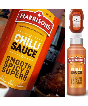 Harrisons Chilli Sauce Bottles Pack of 2 Vegetarian Sauces 1 of 300 ml and 2nd Sauce 1L -No Artificial Colour and Flavour - Made in UK