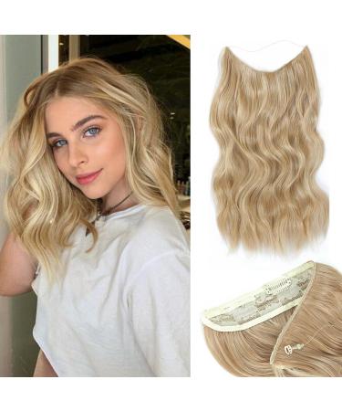 Blonde Hair Extensions with Adjustable Size Removable Clips 12inch Synthetic Invisible Hair Extension One Piece Curly Hair Pieces for Women 12 Inch Honey Blonde