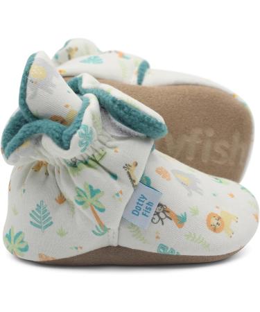 Dotty Fish Cotton Baby Booties with Suede Sole - Teal Fleece Safari Animals, 0-6 Months - Buy Online on SooperMarket.com
