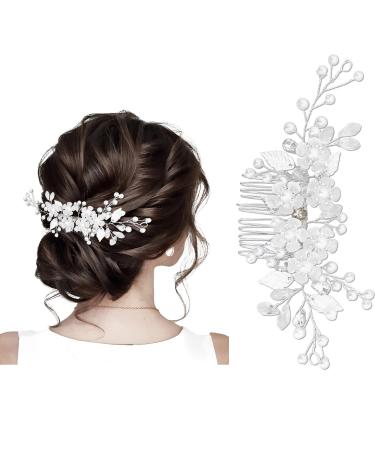 Makone Wedding Hair Clip Hair Accessories for Women Silver Hair Clip Wedding Hair Clip Flower Rhinestone Headpiece Hair Pins Barrette Hair Decorations for Bridal Bridesmaid Girls Flower Bride Comb
