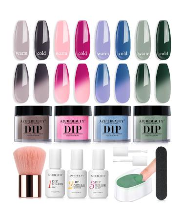 AZUREBEAUTY Color Changing Dip Powder Nail Kit Starter  Spring Summer Blue Green Pink Grey 12 Pcs Dipping Powder Liquid Set with Base Top Coat Activator for French Nails Art Manicure DIY Salon Gift
