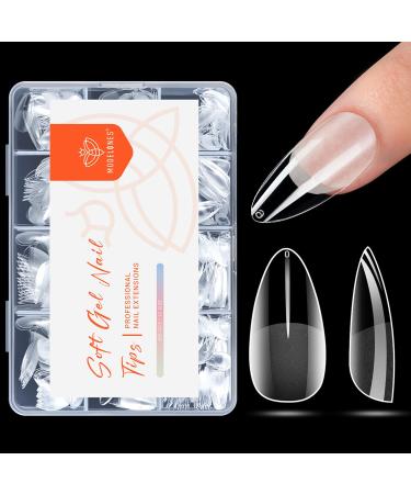 Modelones nail tips 216 piece of full cover nail tips set soft gel tips set pre-buff pmma resin nail tip artificial nails for sticking nail art diy 12 sizes medium almond 216pcs half matte