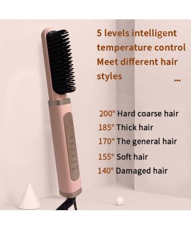 Hair Straightener Comb - Heated Anti-Scald Brush with 5 Heat Settings Fast 30s Heating & Auto Shut-Off | Ideal for Home Travel & Salon (Pink - Buy Online on SooperMarket.com