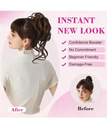 REECHO Tousled Updo Messy Bun Hair Piece for Women - Chocolate Brown with Highlights - Buy Online on SooperMarket.com