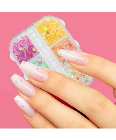 WLLHYF Nail Art Rhinestones Set - 6 Grids for Nails Design, 3D Diamond Beads Gems for DIY Nail Crafts - Buy Online on SooperMarket.com