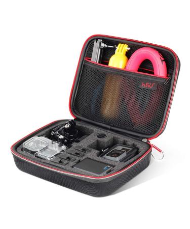 HSU Middle Protective Carrying Case for GoPro Hero 11, 10, 9, 8, Hero 7 Black, Hero 6,5, 4, LCD, Black, 3+, 3, 2 and Accessories, Compact and Safe Action Camera Travel Storage Solution for Adventurers Red