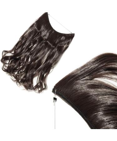 Wire in Hair Extensions No Clip in Curly Wavy Hairpieces Invisible Natural Hair Extension 20" - Dark Brown - Buy Online on SooperMarket.com