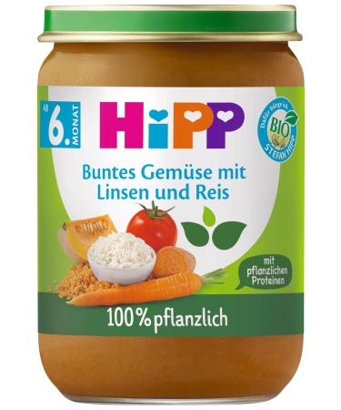 HiPP Organic Colorful Vegetables with Lentils and Rice 190g Pack of 6 (6x190g)