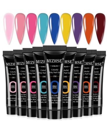 MIZHSE Poly Gel Nail Kit 9 Colors Nail Extension Builder Gel Set Polygel Kit Pink Blue Purple Long-lasting Poly Gel Soak Off Nail Art Gel for Nails Starter Manicure DIY at Home Gift for Ladies Yellow