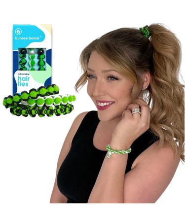 Bunzee Bands Green Hair Ties for Thick Hair - Elastic Hair Ties No Damage - Rubber Bands for Hair Tie - Bracelet Hair Ties for Women - Hair Scrunchies for Women - Adjustable Ponytail Holders Wicked Green