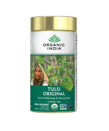 Organic India Tulsi Loose Leaf Tea Holy Basil Original Caffeine Free 3.5 oz (100 g)