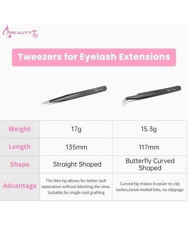 Beauty7 Curved Eyelash Extension Tweezers - Precision Bent Stainless Steel with Case | Ideal for Professional Use - Buy Online on SooperMarket.com
