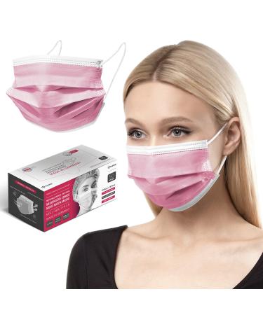 HARD 50 pieces Disposable Face Masks | Made in Germany | Type IIR & CE certified | Breathable Triple Layer - Filtration 99 78% | Elastic Earloops | Mouth Cover - Adults - Raspberry Pink 50 Piece standard size (17 5 cm x 9 5 cm) Raspberry Pink