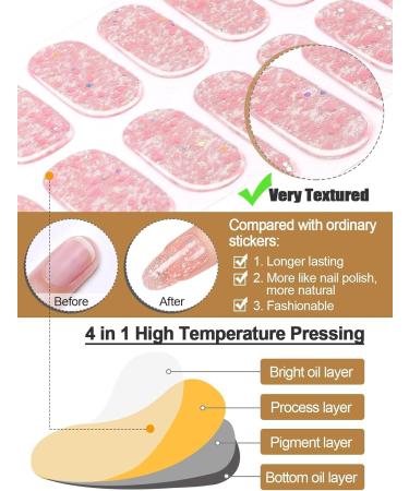 Kalolary 20PCS Luminous Glitter Gel Nail Polish Strips - Glow in the Dark Adhesive Full Wrap Sticker Set with Nail File - Waterproof Pink Gel Nail Wrap Stickers - Buy Online on SooperMarket.com