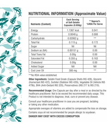 YANG Cod Liver Oil 60 Softgels - 300mg High in Vitamin A & D - Supports Brain Joints Eyes and Immunity Support for Men and Women - Buy Online on SooperMarket.com