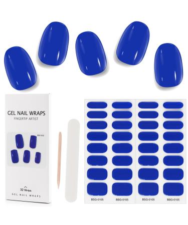 Kalolary 32PCS Cured Gel Nail Polish Strips Adhesive Full Wrap Gel Nail Art Sticker Waterproof Gel Nail Wrap Stickers with Nail File and Stick(UV/LED Lamp Required) (Ultramarine Blue)