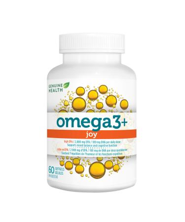 Genuine Health Omega3+ Joy 60 softgels 2000mg EPA 100mg DHA Supports healthy daily mood balance Wild-caught Non-GMO 60 count (Pack of 1)
