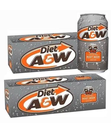 A&W Diet Root Beer (PACK OF 24) - BOX OF 12 X 2 - Caffeine Free.