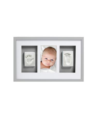 Pearhead Babyprints Frame Newborn Baby Handprint and Footprint Keepsake Deluxe Wall Photo Frame and Impression Kit Gender Neutral Nursery D cor Grey
