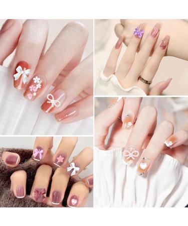 1000 PC 3D Nail Decorations Set - Pink & White Heart Charms Loop Nodes & Strass Stones for DIY Manicure & Jewelry - Buy Online on SooperMarket.com