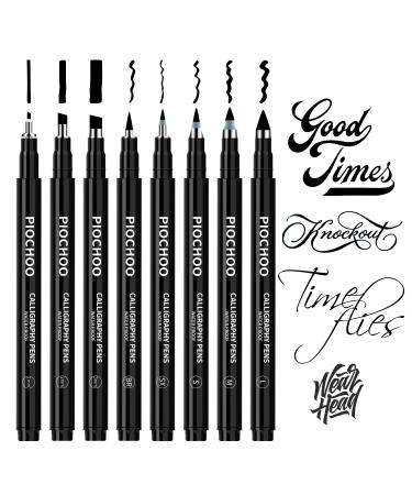 Piochoo Calligraphy Pens 8 Size Calligraphy Pens for Writing Brush Pens Calligraphy Set for Beginners  Hand Lettering Pens Black