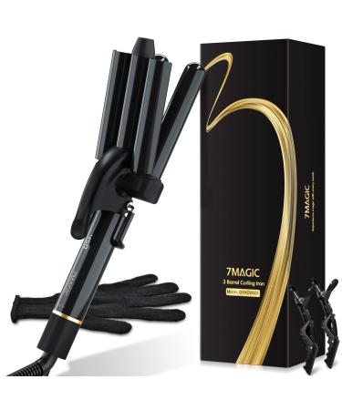 Hair Waver  3 Barrel Curling Iron for Beachy Waves  Hair Crimper with LCD Temp Display  Ceramic Tourmaline Triple Barrels Curling Wand  Beach Waver Curling Iron with Dual Voltage  Black