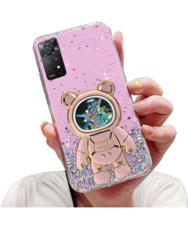 Tivenfezk Nadoli for Xiaomi Redmi Note 11 Treibsand B r Astronaut Hidden Stand Shell caricature glitter astronaut stand soft silicone bling cell phone case transparent protective cover xiaomi redmi note 11 pink