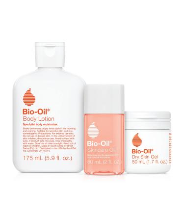 Bio-Oil Skincare Set, Trial Kit for Scars, Stretchmarks, and Dry Skin, 3 Pc Travel Size Kit Includes Skin Care Oil, Dry Skin Gel, and Body Lotion, use for Scars, Pregnancy Stretch Marks, and Dry Skin